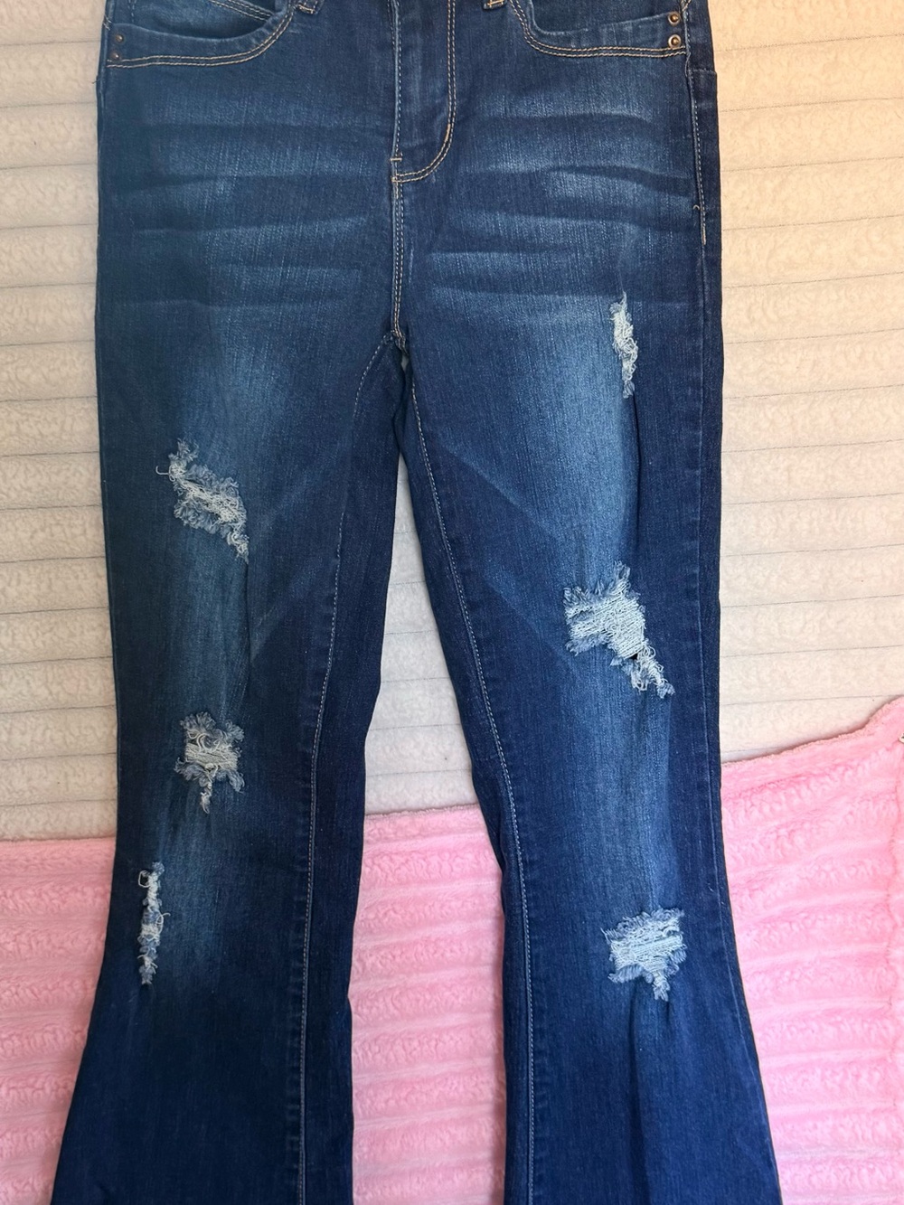 YMI Dark Blue Distressed Flare Jeans